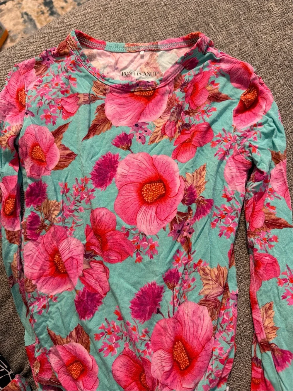 Posh Peanut Kienna Floral Two-Piece Viscose Bamboo 5/6 Pajama Set - Pink on Aqua